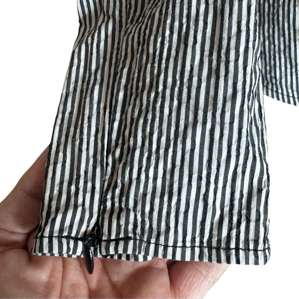Zara Ruched Pinstripe Blouse M Puff Sleeve Regency Office Siren Structured Top